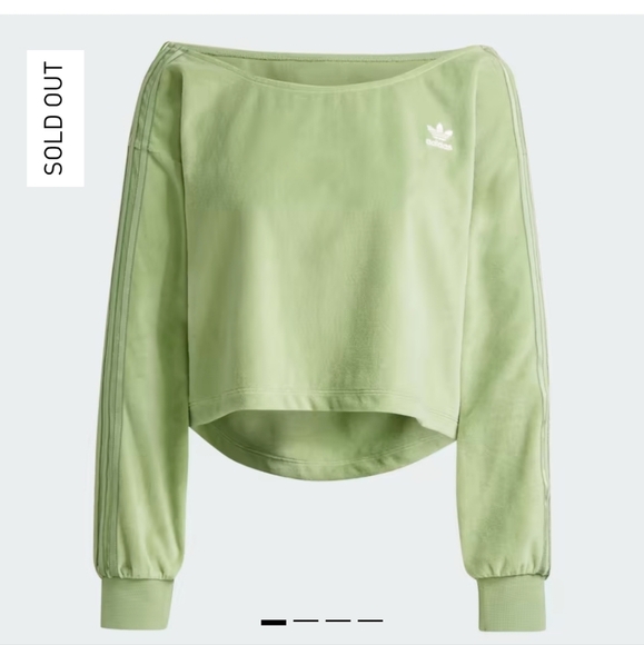 adidas Tops - Adidas Green Velour Off The Shoulder Cropped Sweatshirt Size Medium